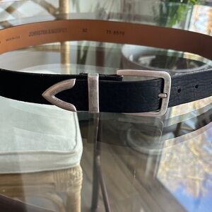 Johnston & Murphy Black Leather Belt with Silver Buckle